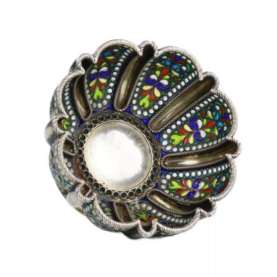 Russian Silver Bowl With Plique A Jour Enamel Khlebnikov Firm Moscow