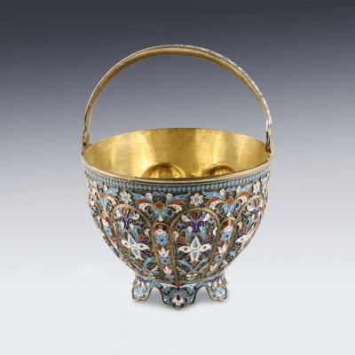 Russian Silver Sugar Bowl In Cloisonne Enamel Russia Moscow 1896 1908