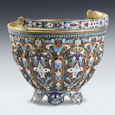 Russian Silver Sugar Bowl In Cloisonne Enamel Russia Moscow 1896 1908